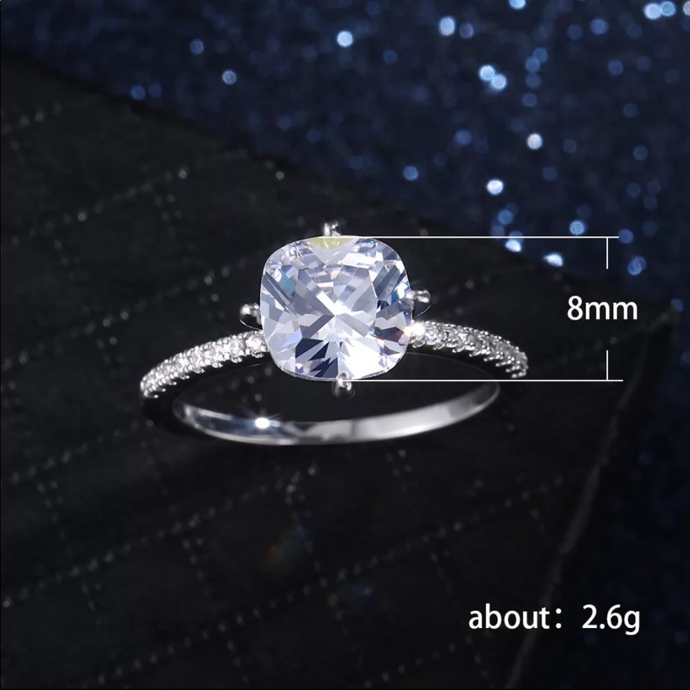 New Women’s 925 Silver Square Shape Diamond Ring - Picture 4 of 5